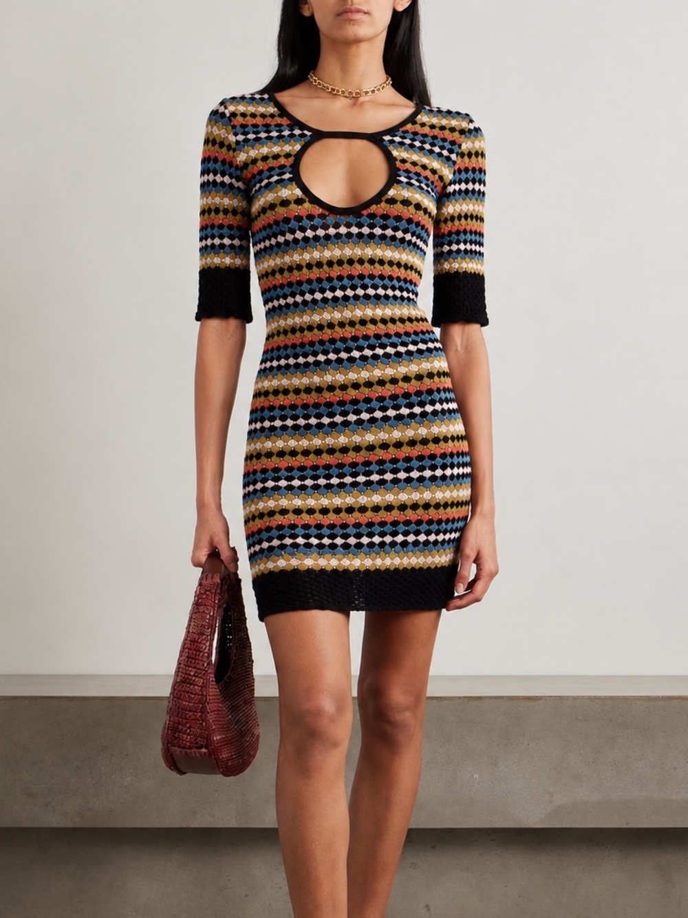 Missoni Multicolor Knit Mini Dress with Keyhole